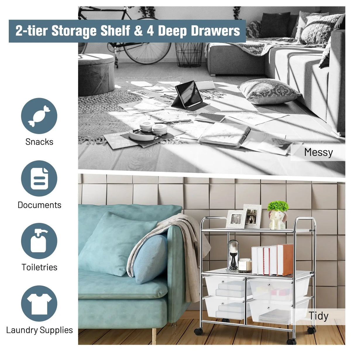 Mobile 4 Drawers Shelves Rolling Storage Cart Rack, photo 7 of 15