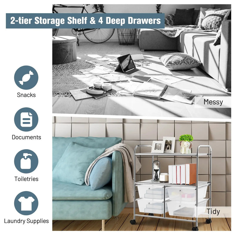 Mobile 4 Drawers Shelves Rolling Storage Cart Rack by DirectDeals