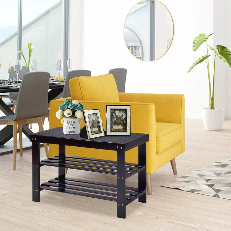 3 Tier Bamboo Bench Storage Shoe Shelf-Natural by DirectDeals