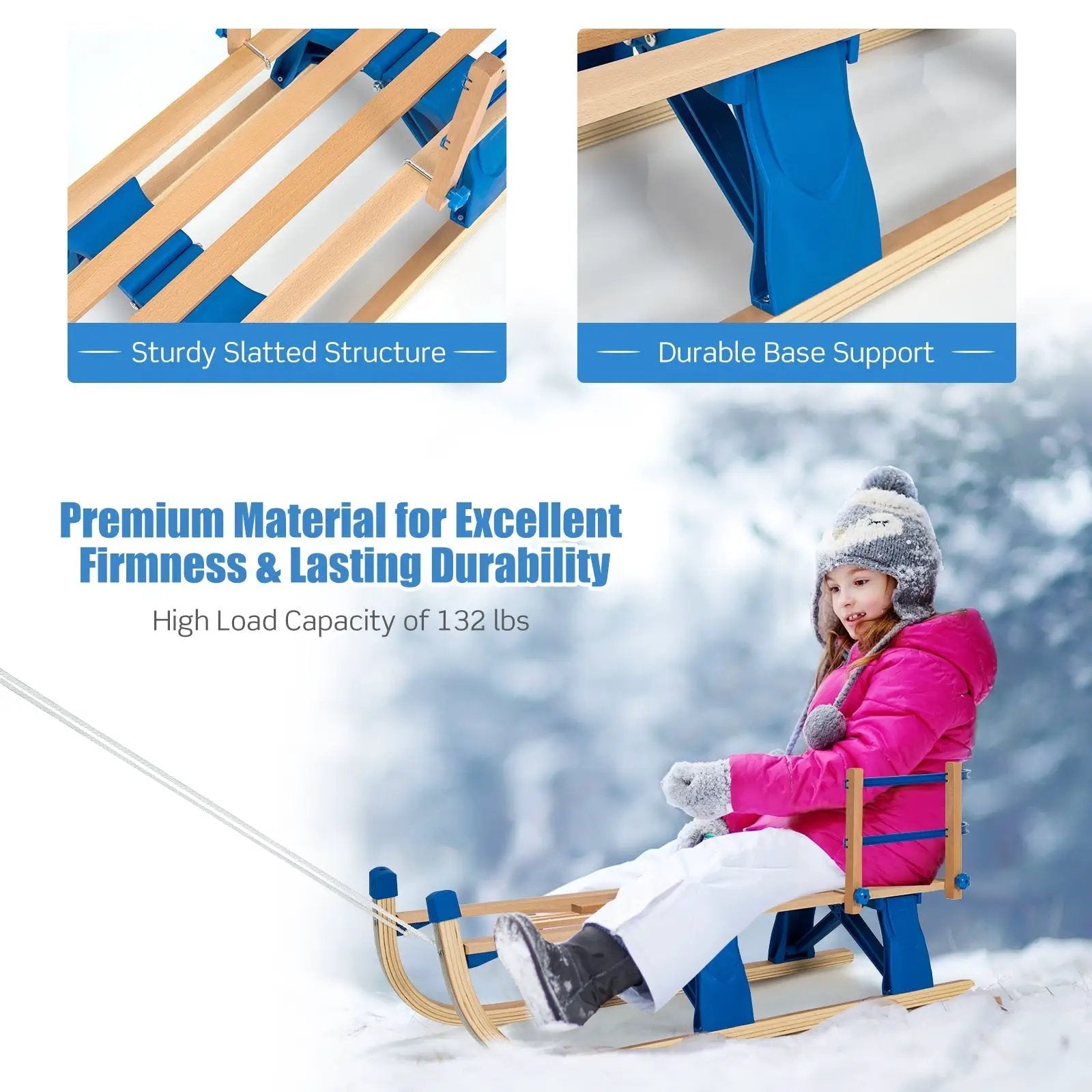 Folding Snowsled Portable Steering Slider with Pulling Ropes and Metal Rails by DirectDeals