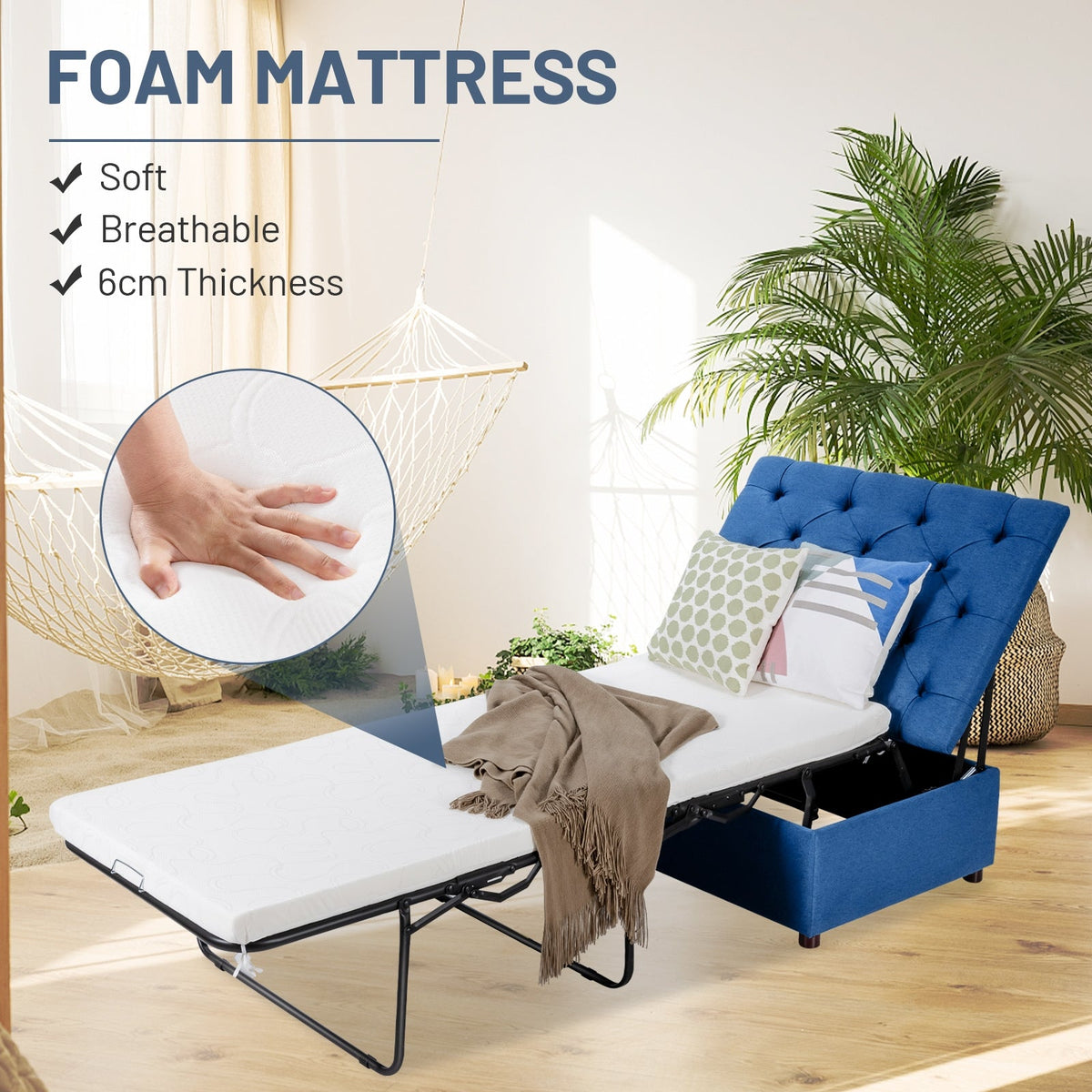 Folding Ottoman Sleeper Bed with Mattress for Guest Bed and Office Nap, photo 7 of 10