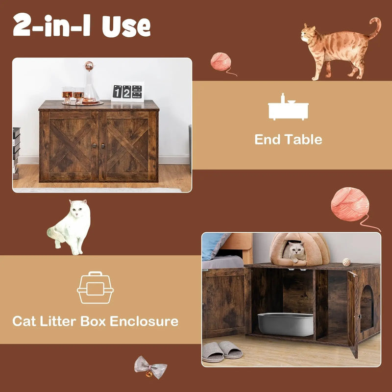Wooden Hidden Cabinet Cat Furniture with Divider-Coffee by DirectDeals