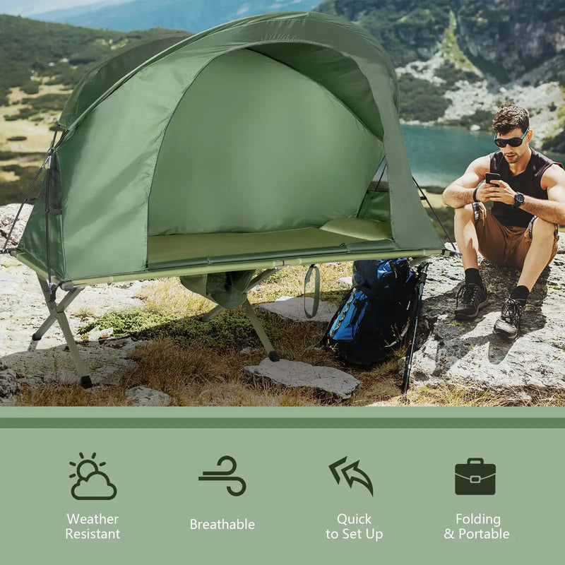 Cot Elevated Compact Tent Set with External Cover-Green by DirectDeals