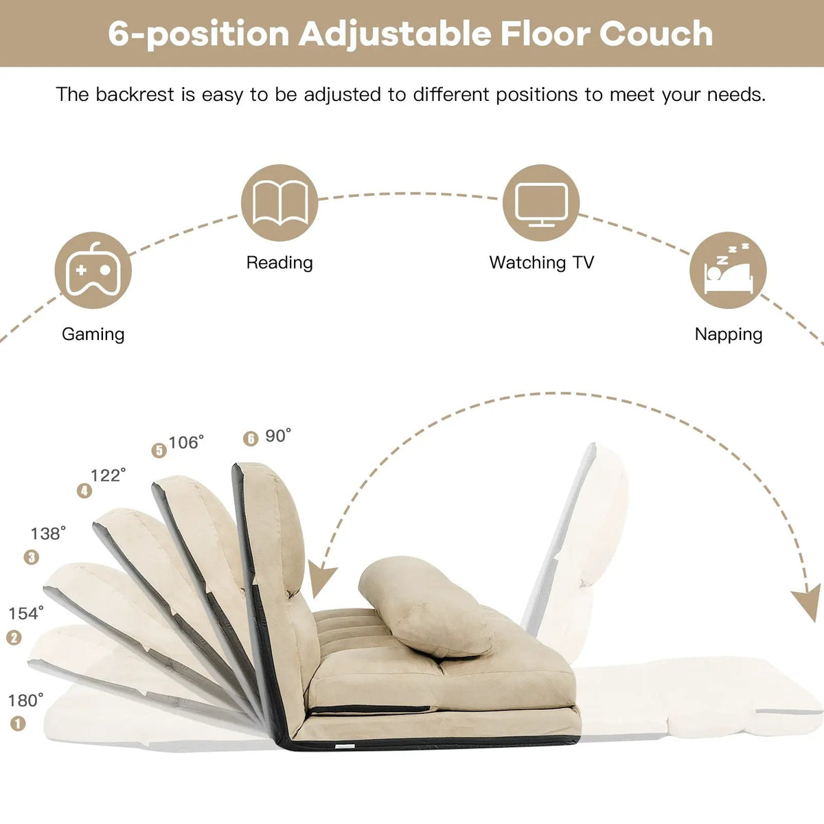 6-Position Foldable Floor Sofa Bed with Detachable Cloth Cover, photo 8 of 12