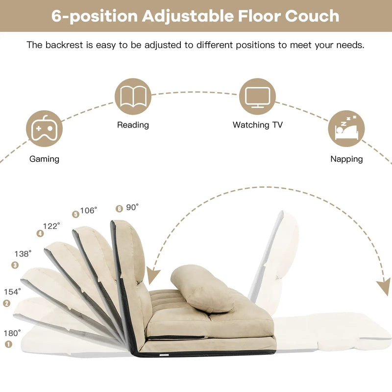 6-Position Foldable Floor Sofa Bed with Detachable Cloth Cover by DirectDeals