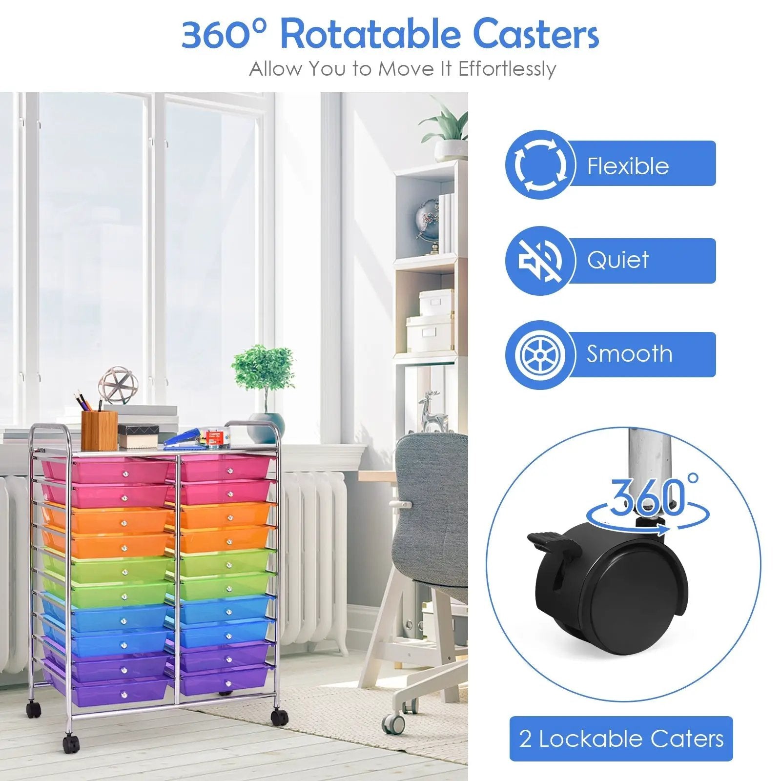 20 Drawers Storage Rolling Cart Studio Organizer-Multicolor by DirectDeals
