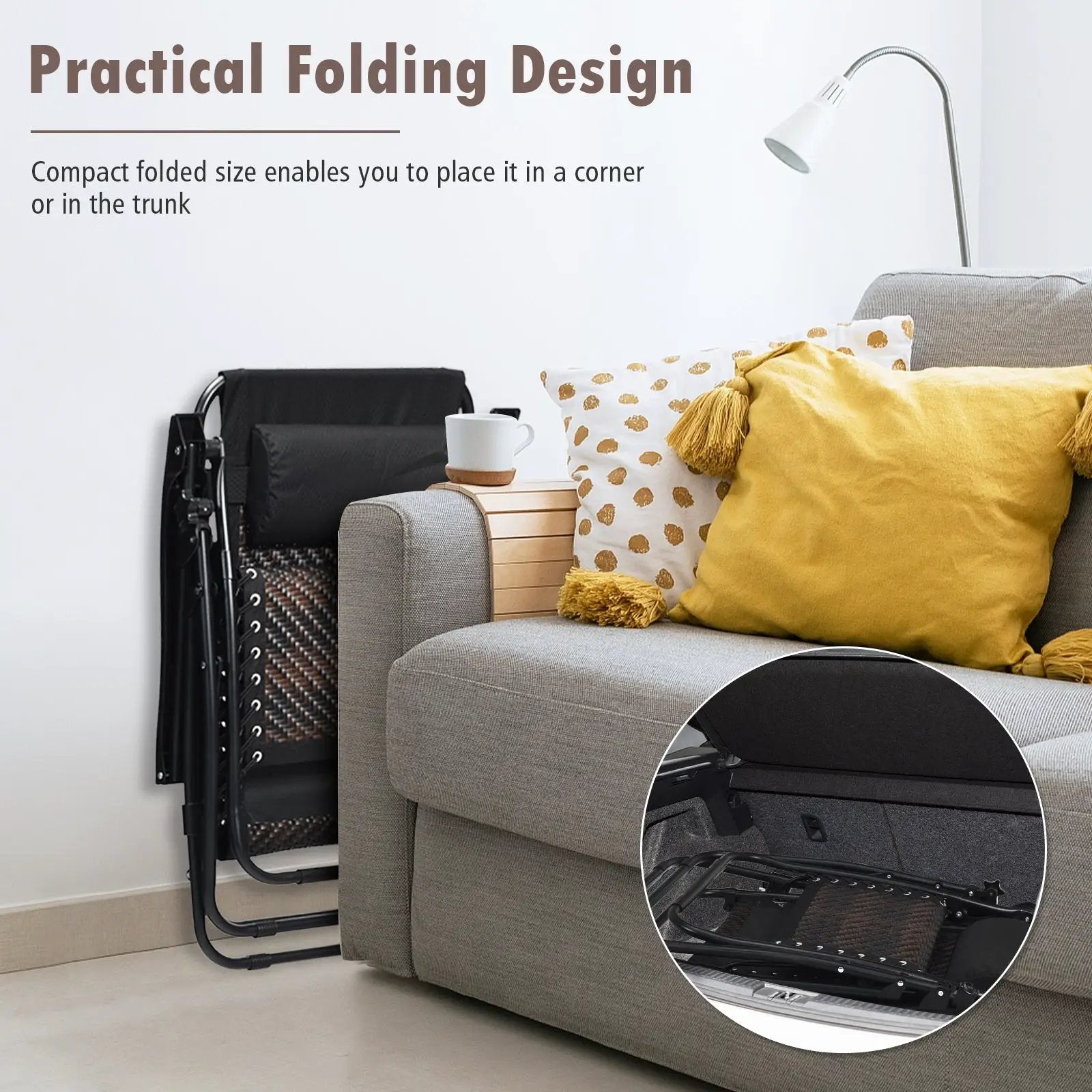 2 Pieces Folding Patio Rattan Zero Gravity Lounge Chair by DirectDeals