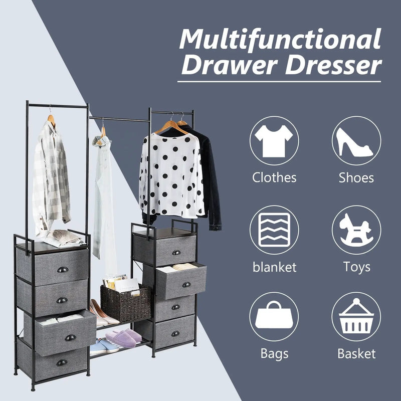 3-in-1 Portable Multifunctional Dresser with 8 Fabric Drawers and Metal Rack by DirectDeals