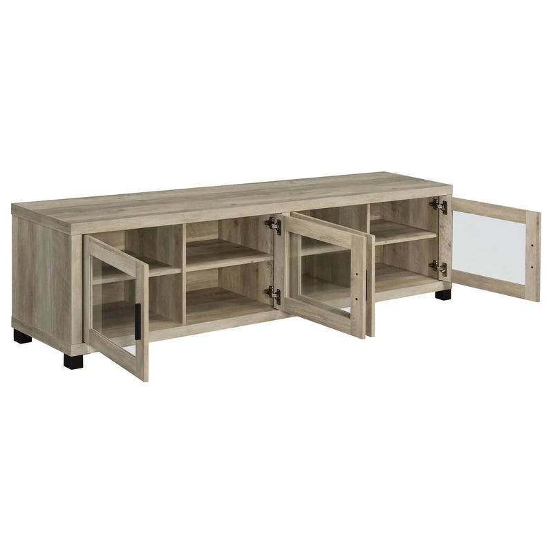Sachin 4-door Engineered Wood 79-inch TV Stand Distressed Pine by Unique Piece Furniture