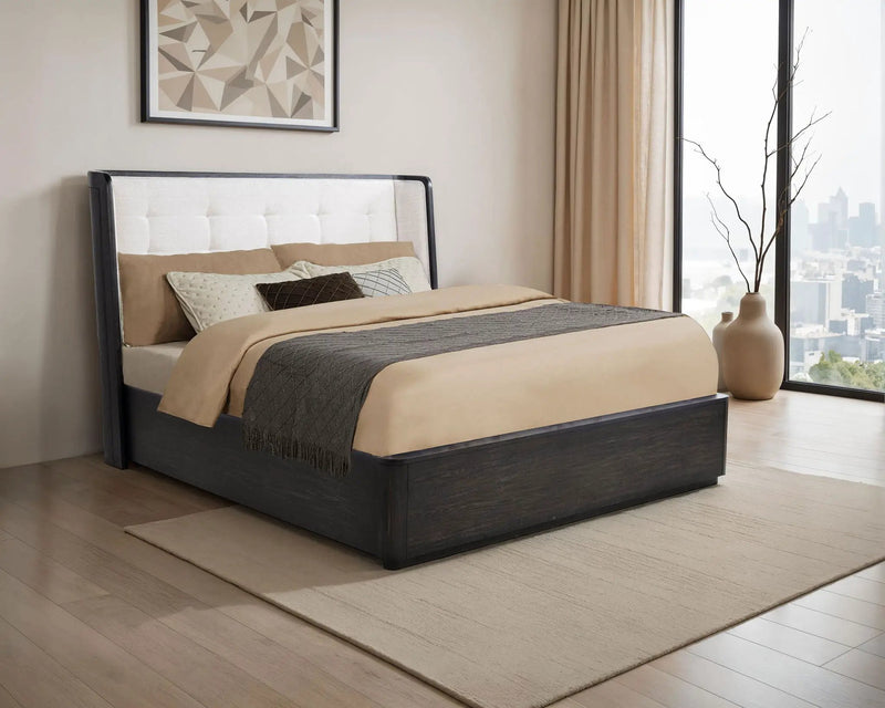 Leandro 55-inch Eastern King Wingback Bed Burnished Black by Unique Piece Furniture