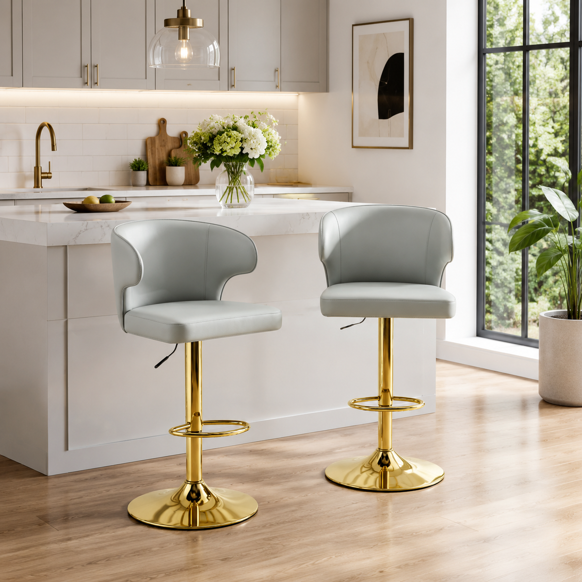 Modern Rotating Adjustable Bar Chair Set - Grey by HouseOfZazla