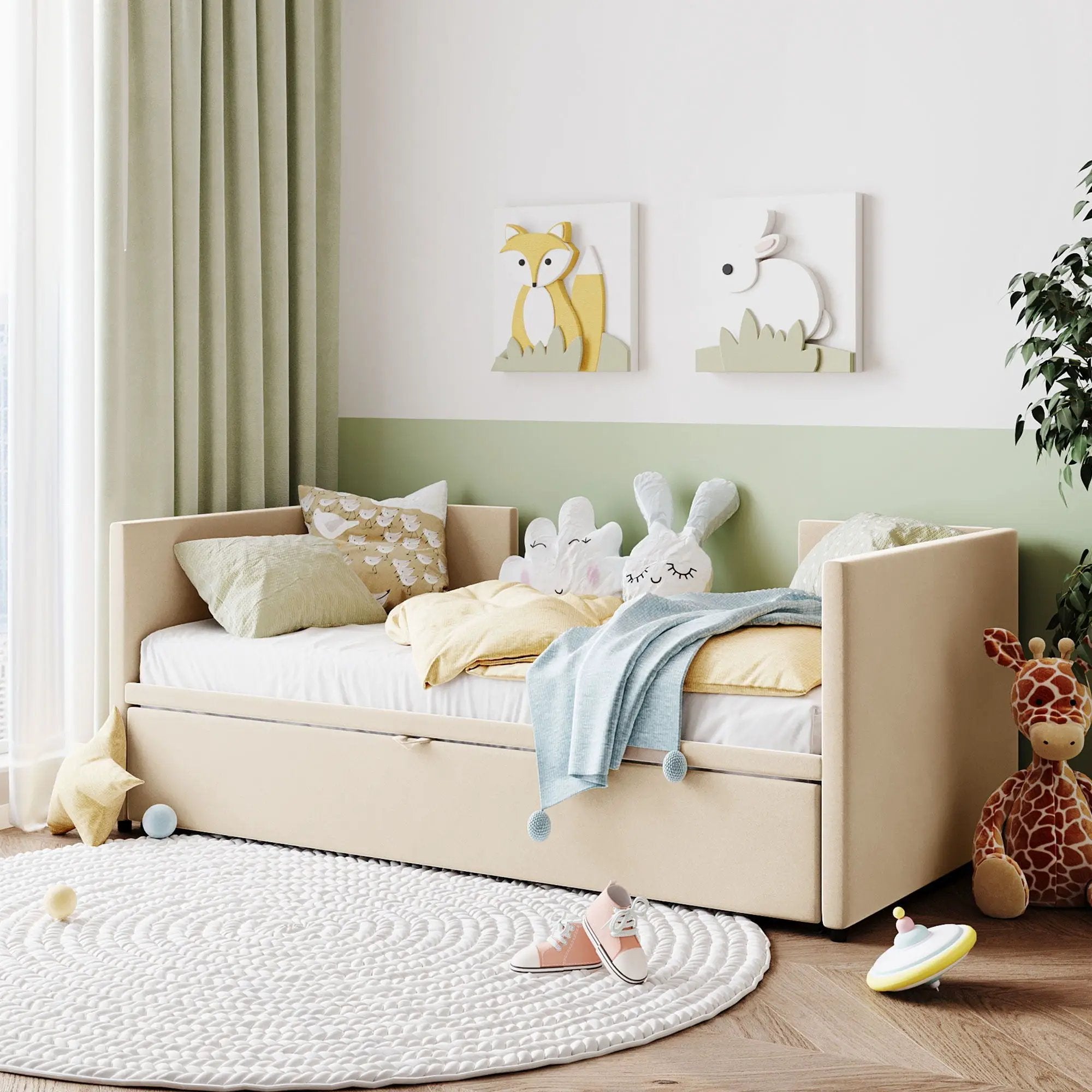 Twin Size Upholstered Daybed With Pop Up Trundle by Unique Piece Furniture