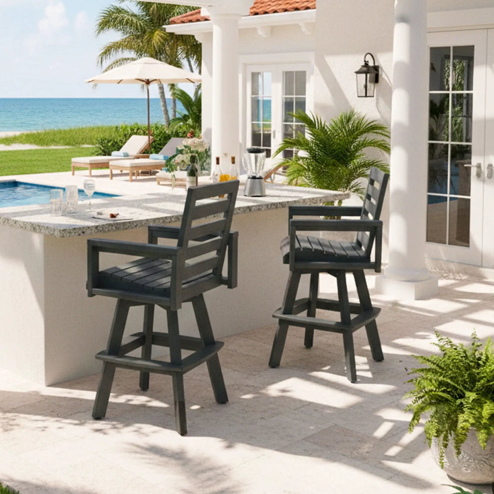 Outdoor Swivel Bar Chair, Ladderback With Wide & Thickened Frame by HouseOfZazla