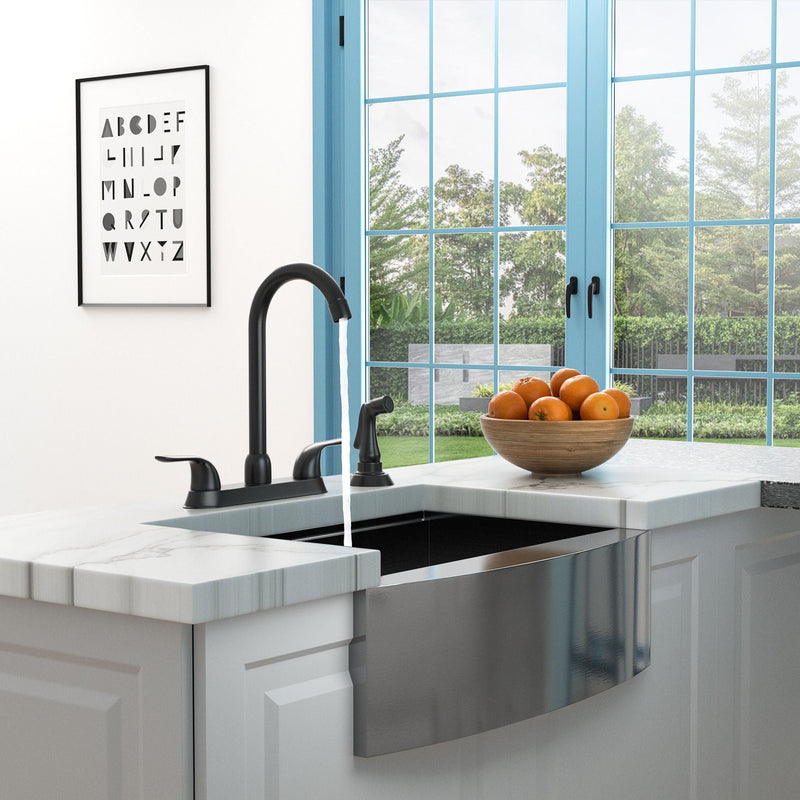 Kitchen Sink Faucet With 2 Handles And Pull Out Side Sprayer, 4 Hole Installation by HouseOfZazla