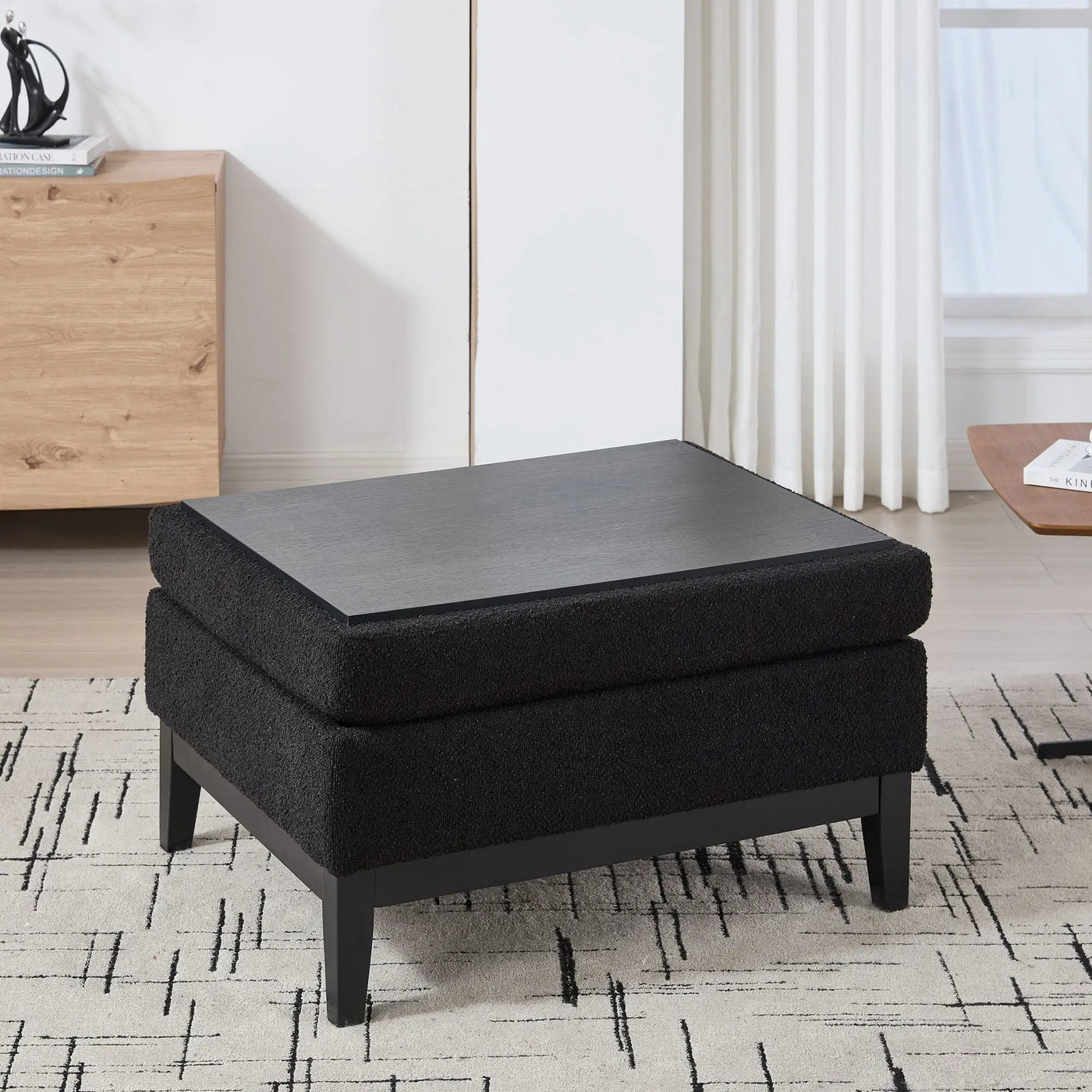 Upholstered Storage Ottoman With Reversible Lid Coffee Table With Rubberwood Legs by Unique Piece Furniture