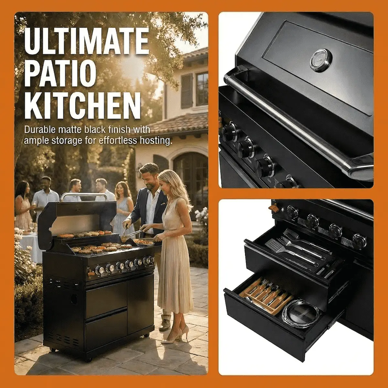 43" Black Six Burners Outdoor Kitchen Island Grill by Chery Industrial