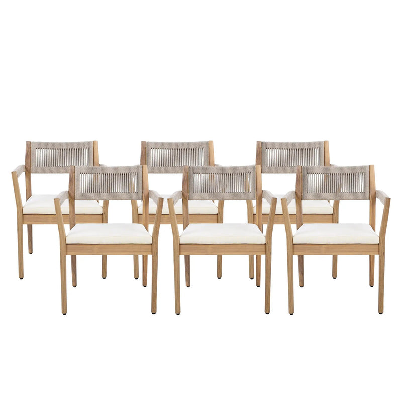 Braided Acacia Wood Outdoor Dining Chairs Set of 2 – Teak Look with Beige Rope & Cream Cushions by HouseOfZazla