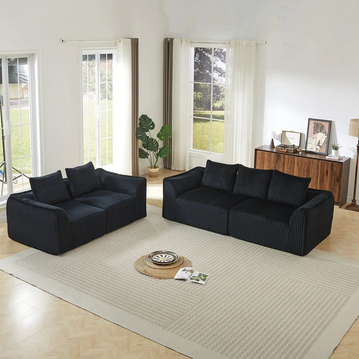 Minimalist 3+2 Seater Corduroy Sofa Set by HouseOfZazla
