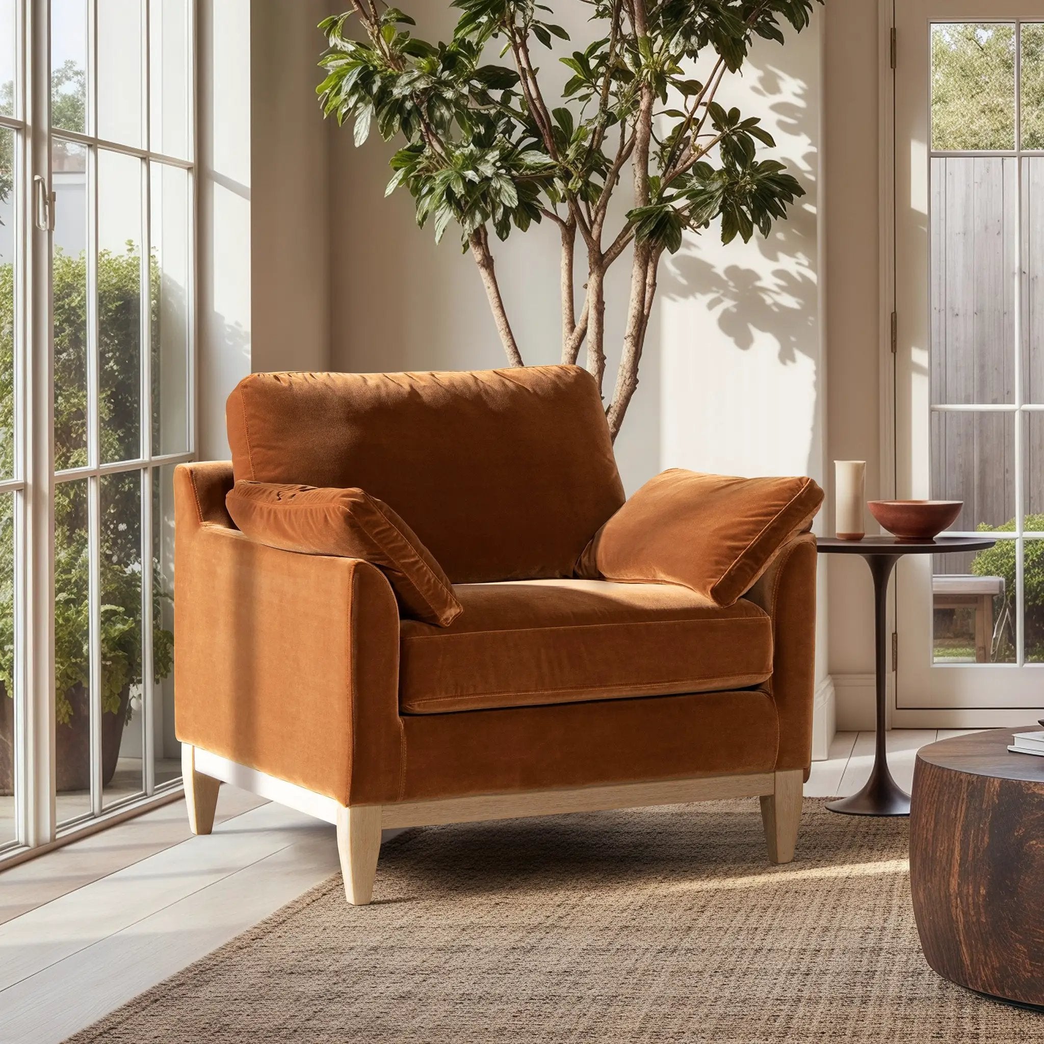 Pasadena 36" Wide Modern Farmhouse Accent Arm Chair, Burnt Orange Velvet by HouseOfZazla