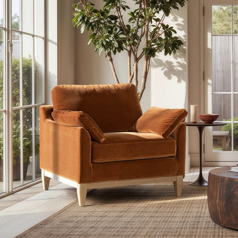 Pasadena 36" Wide Modern Farmhouse Accent Arm Chair, Burnt Orange Velvet by HouseOfZazla