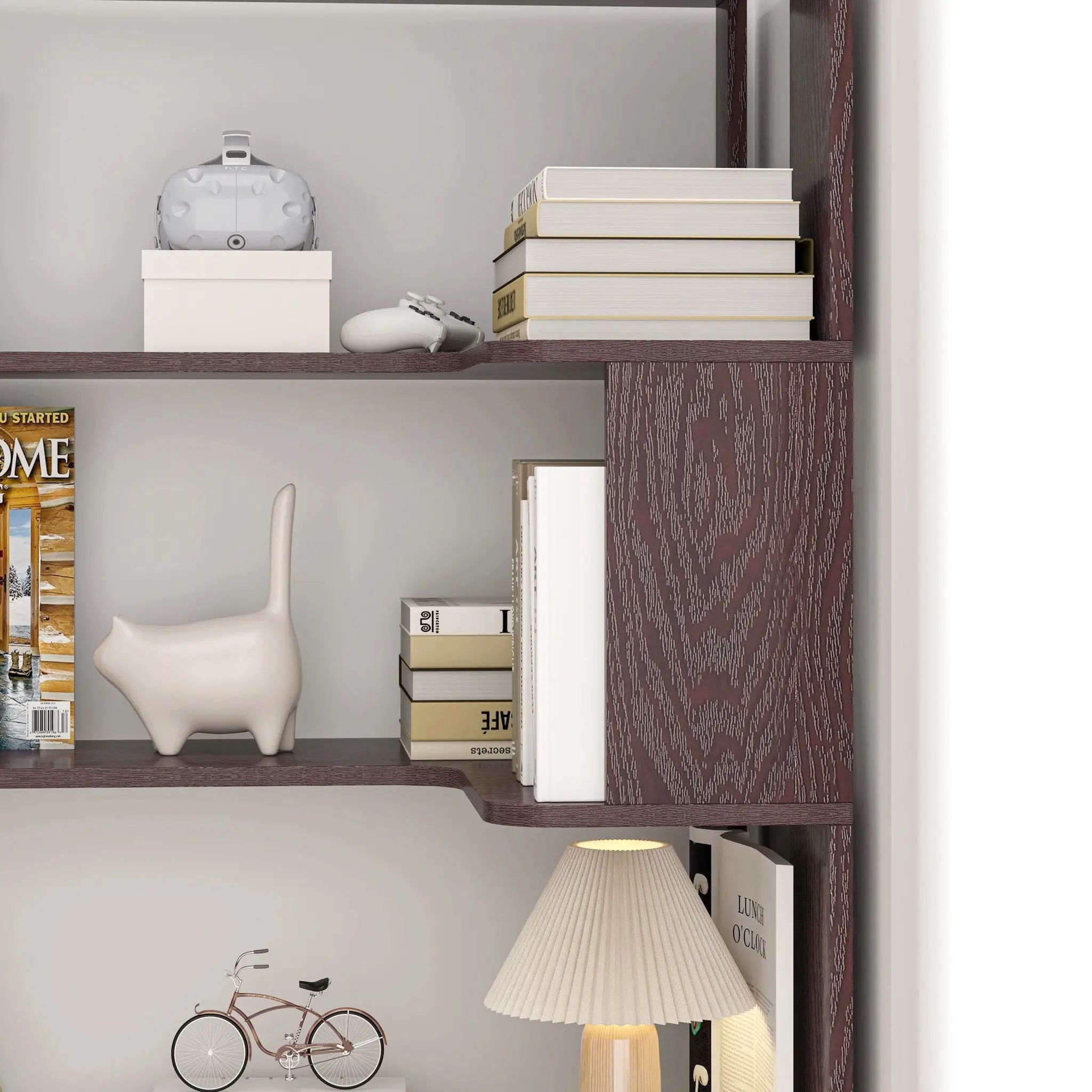Ox Blood - Red 90Cm L-Shaped Freestanding Corner Bookshelf With Anti Tip Safety, Storage Cabinet For Living Room - Ox Blood Red by HouseOfZazla