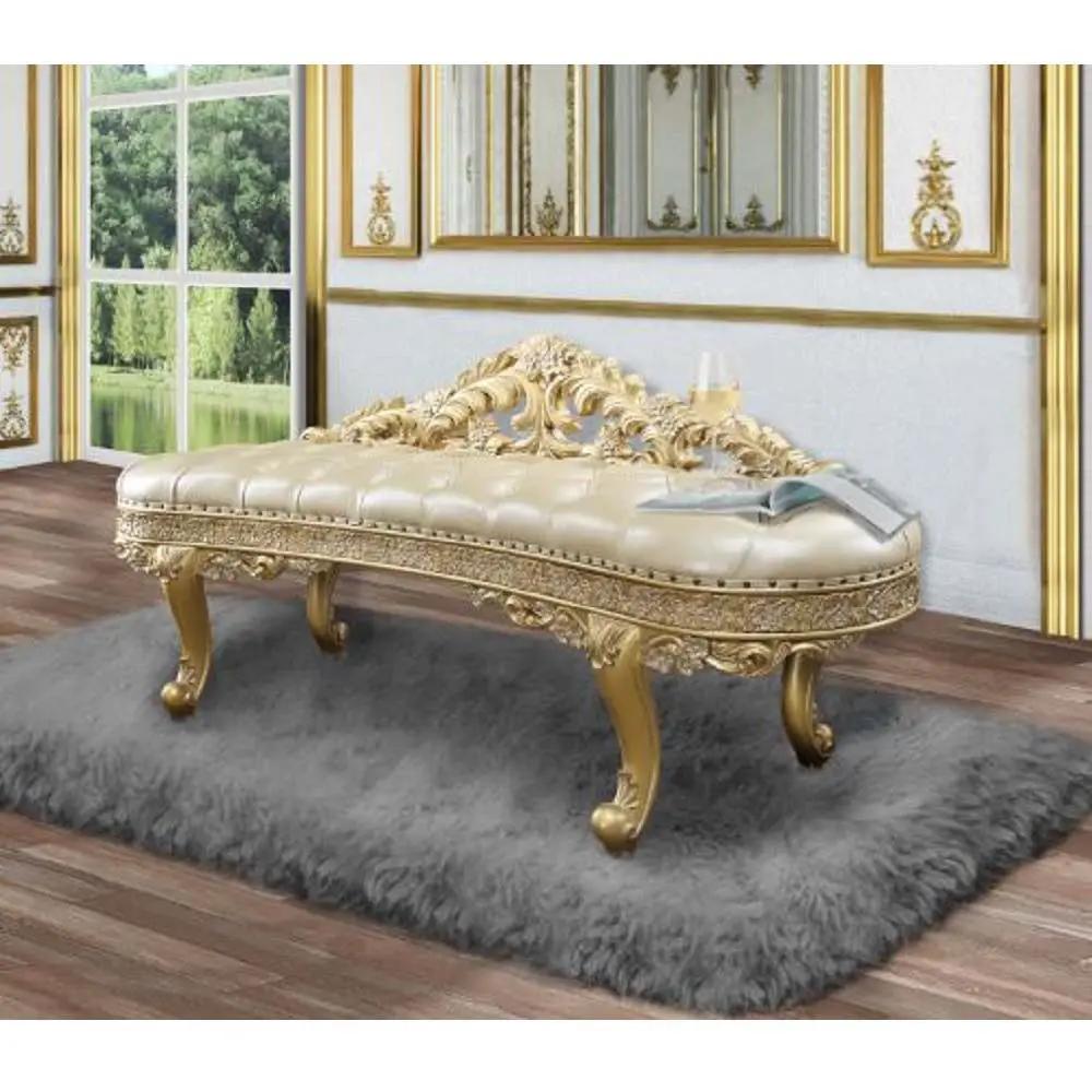Cabriole - Bench - Light Gold Synthetic Leather & Gold by Unique Piece Furniture