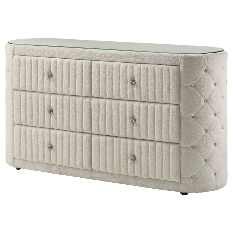Sonya 6-drawer Upholstered Bedroom Dresser Ivory by Unique Piece Furniture