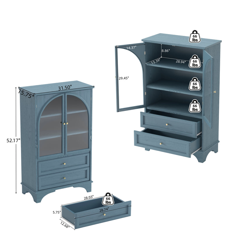 52.17"H Glass Door Display Case Storage Cabinet with 2 Drawers and Adjustable Shelf by HouseOfZazla