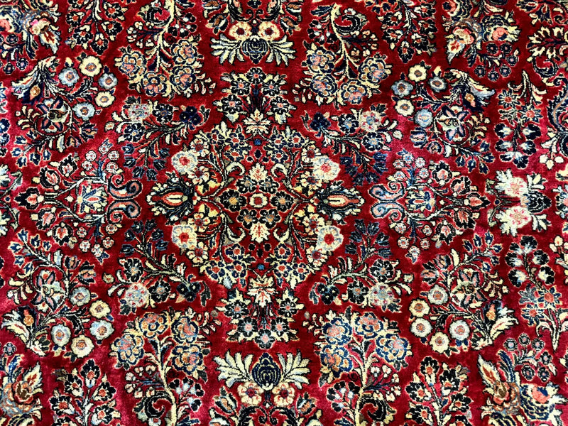 Persian Sarouk Rug 10x10, Square Persian Carpet, Red, Floral, Antique by Jewel Rugs
