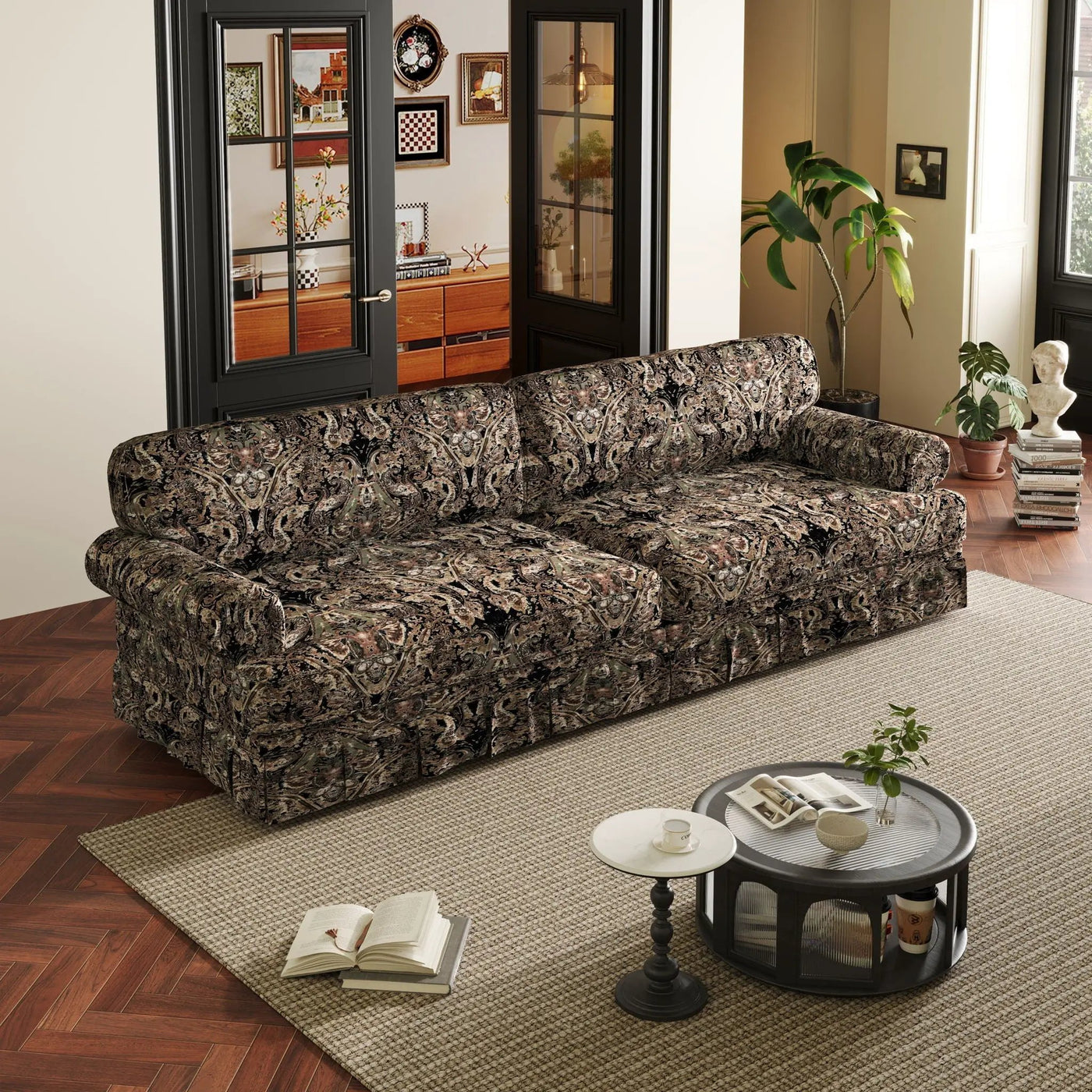 Luxuriously Comfortable Cloud Couch Sofa With Elegant Rolled Arms & Pleated Skirt Design by HouseOfZazla