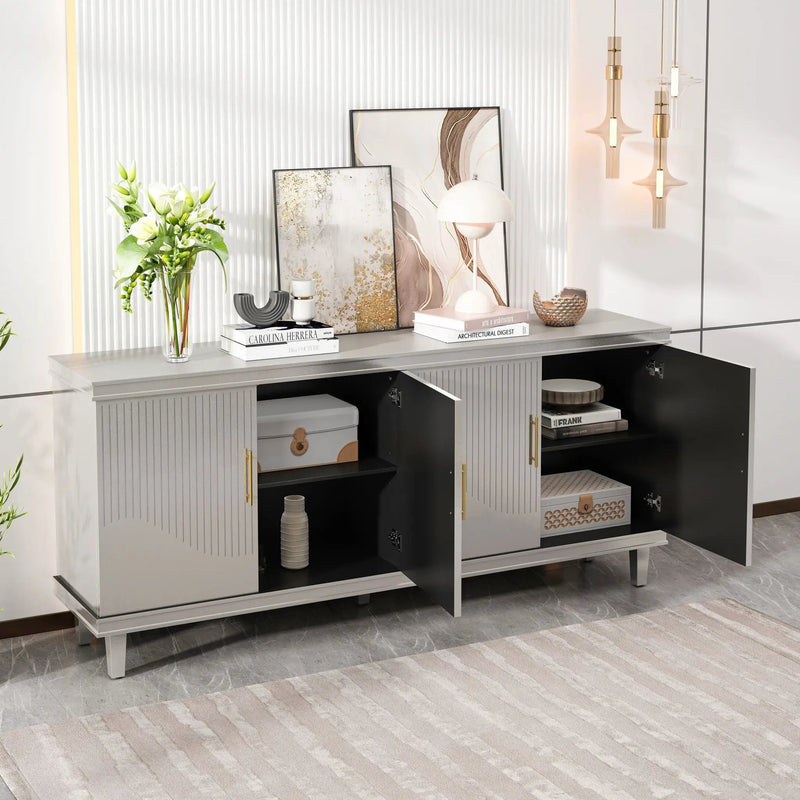 4 Door Cabinet With Adjustable Shelves, Large Storage For Living Room - Champagne by Unique Piece Furniture