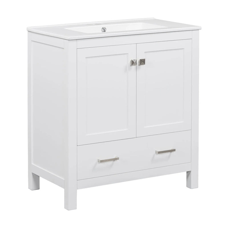 Bathroom Vanity With Single Sink, Combo Cabinet Undermount Sink, Bathroom Storage Cabinet With Two Doors And A Drawer, Soft Closing, Multifunctional Storage, Solid Wood Frame by HouseOfZazla