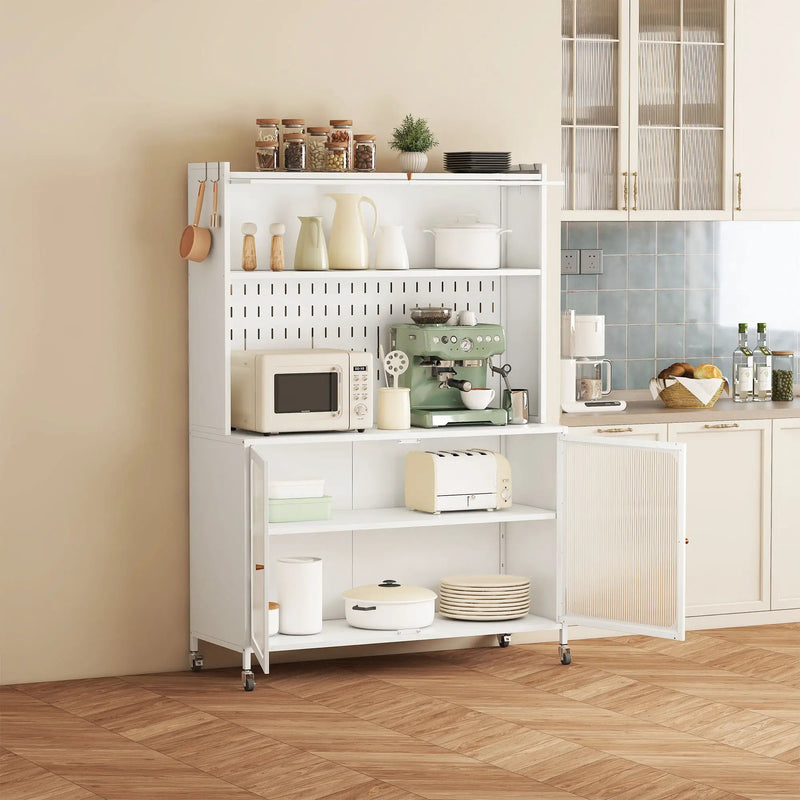 Contemporary Kitchen Pantry Cabinet With Glass Doors, Adjustable Shelves, Steel - Brushed Nickel by HouseOfZazla