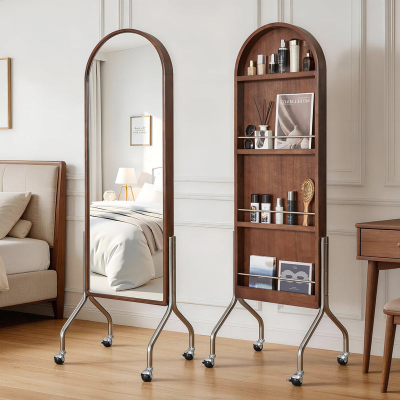 Arched Full Length Mirror with Storage Shelves & Wheels by HouseOfZazla