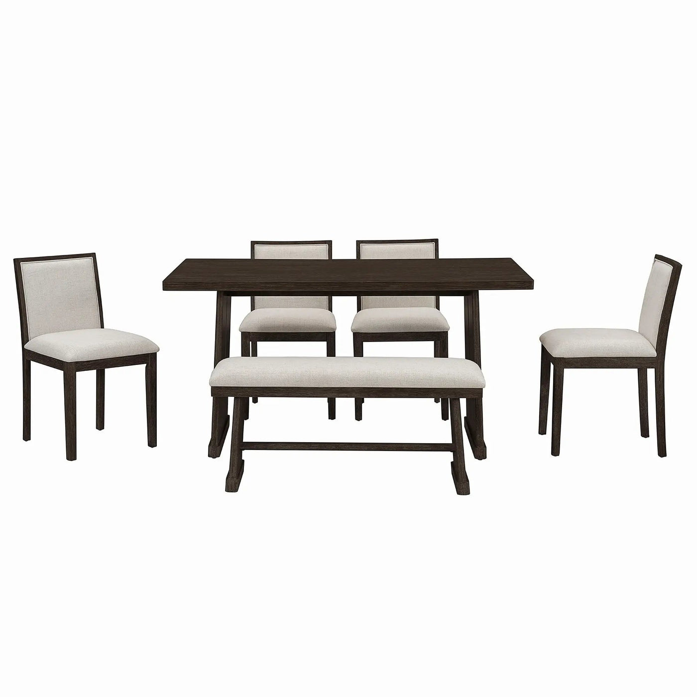 Dining Set With Rectangular Table, 4 Upholstered Chairs & 1 Padded Bench by Unique Piece Furniture