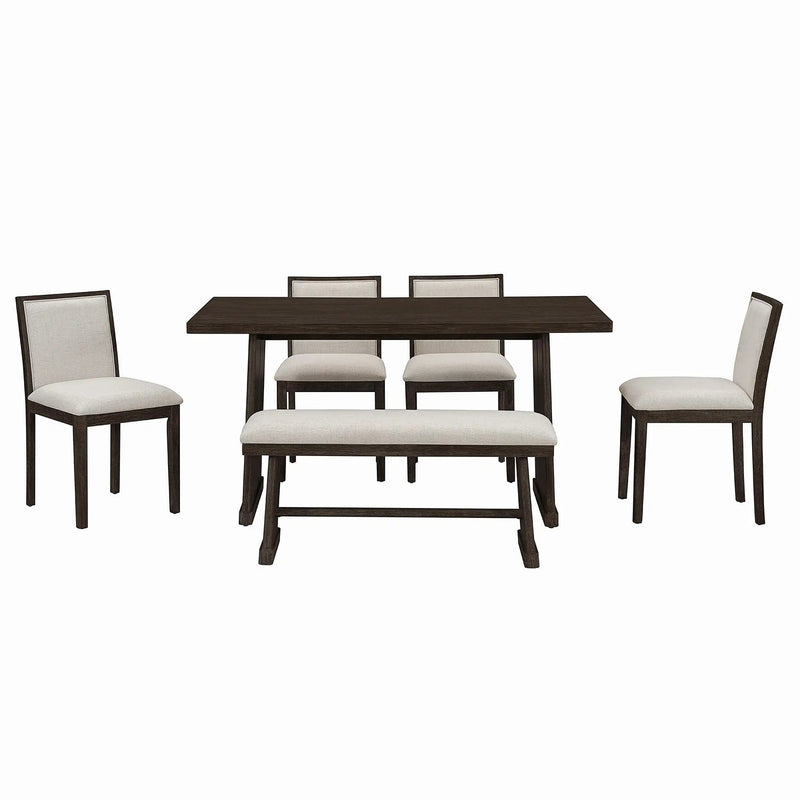 Dining Set With Rectangular Table, 4 Upholstered Chairs & 1 Padded Bench by Unique Piece Furniture