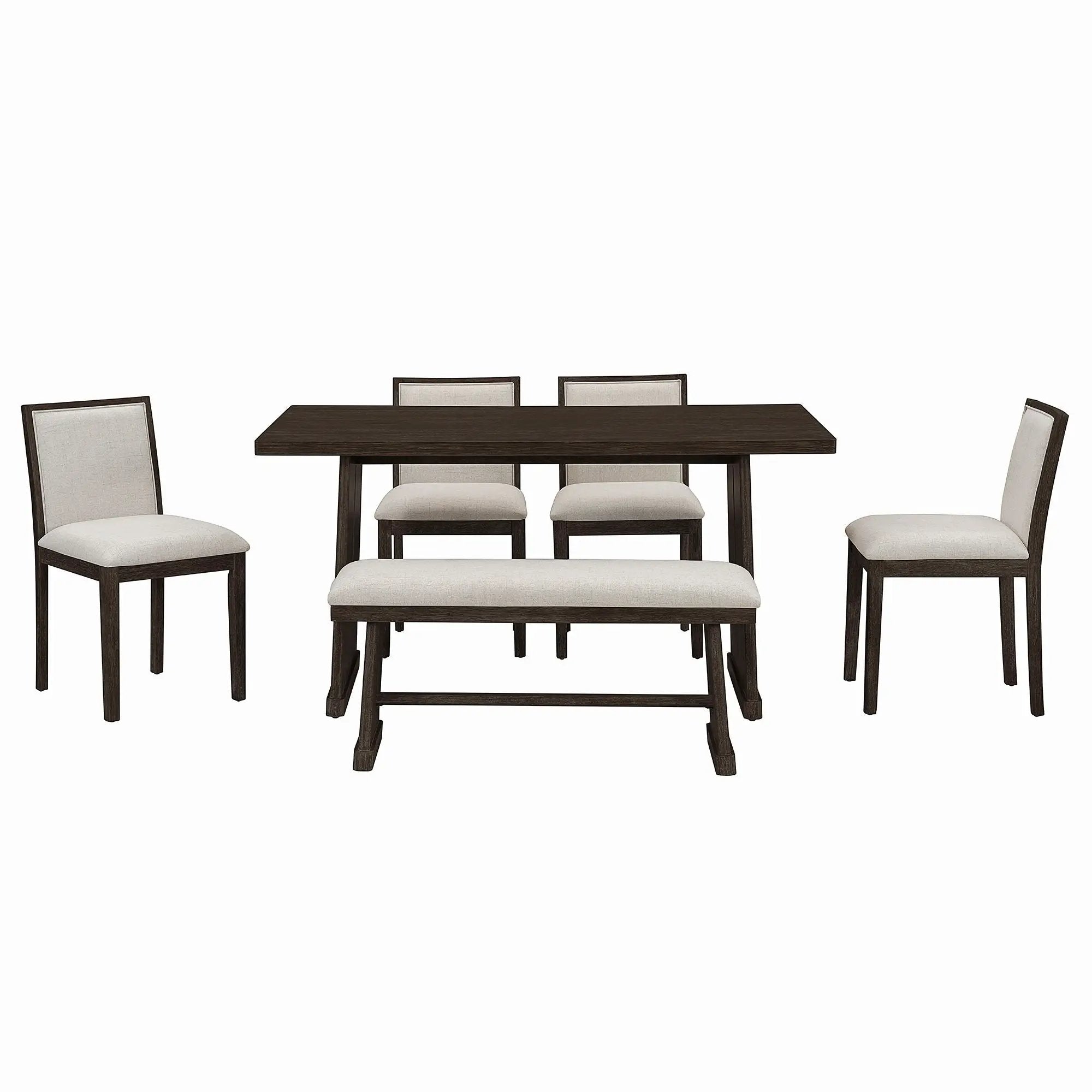 Dining Set With Rectangular Table, 4 Upholstered Chairs & 1 Padded Bench by HouseOfZazla