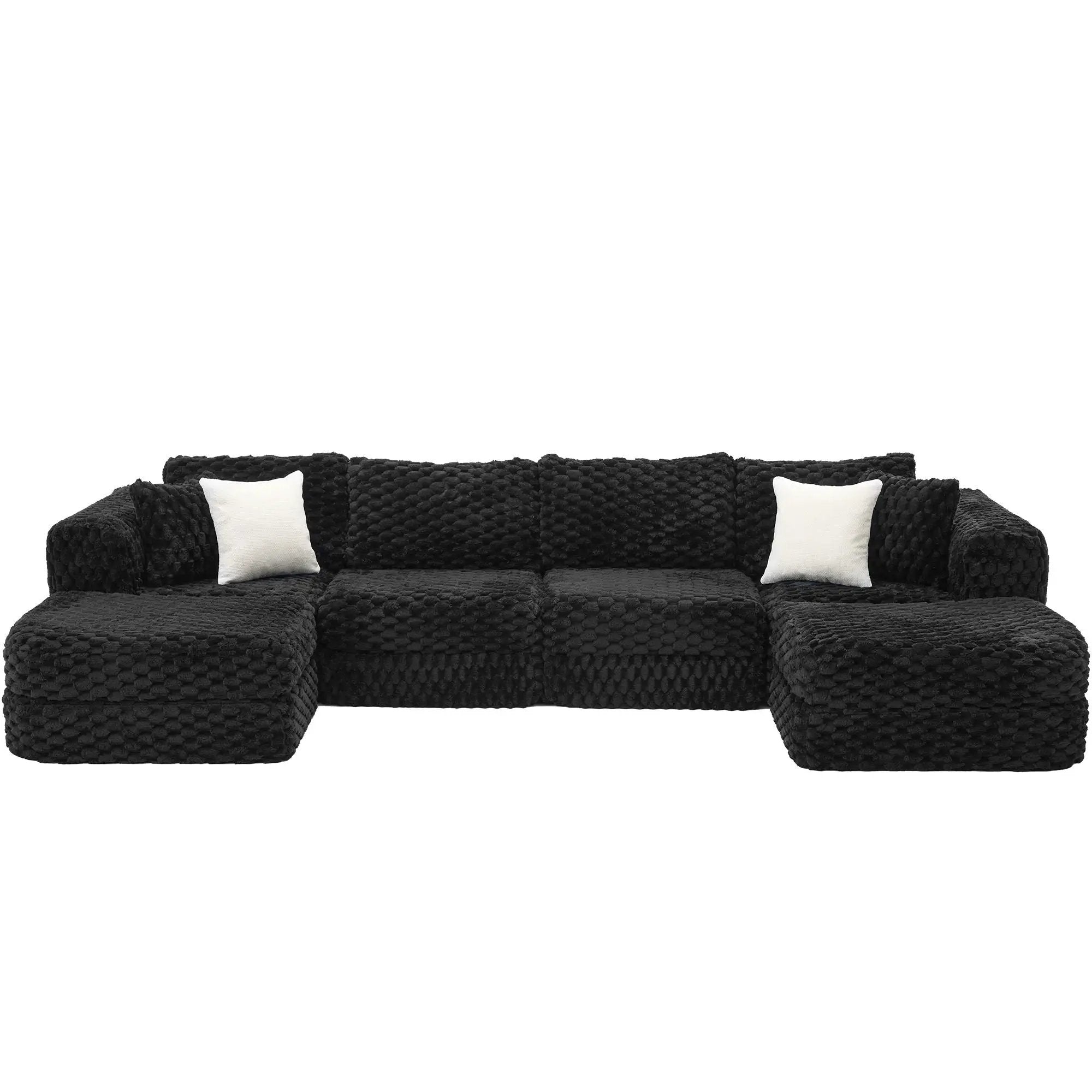 Modular Sectional Sofa, Boneless Couch With 2 Movable Ottomans by Unique Piece Furniture