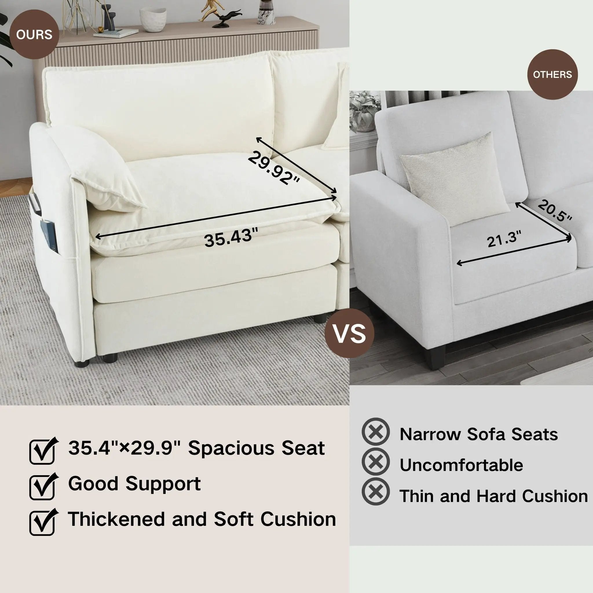 Modern Comfy Deep Seat Modular Sectional Sofa Cloud Couch With Ottoman by HouseOfZazla
