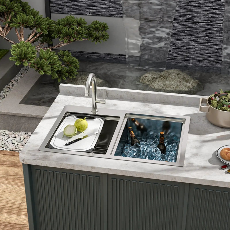 Outdoor Double Bowl Drop In Sink With Workstation - Brushed Nickel by HouseOfZazla