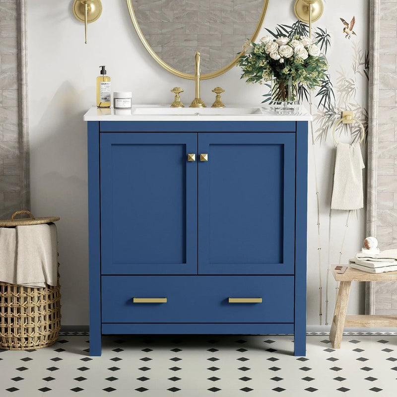 Bathroom Vanity With Single Sink, Combo Cabinet Undermount Sink, Bathroom Storage Cabinet With Two Doors And A Drawer, Soft Closing, Multifunctional Storage, Solid Wood Frame by HouseOfZazla
