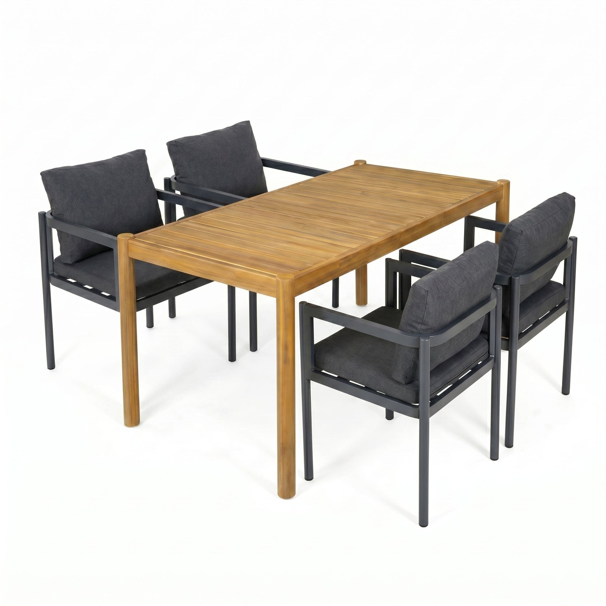 5-Piece Outdoor Patio Dining Set, Acacia Wood Rectangular Table & 4 Chairs by HouseOfZazla