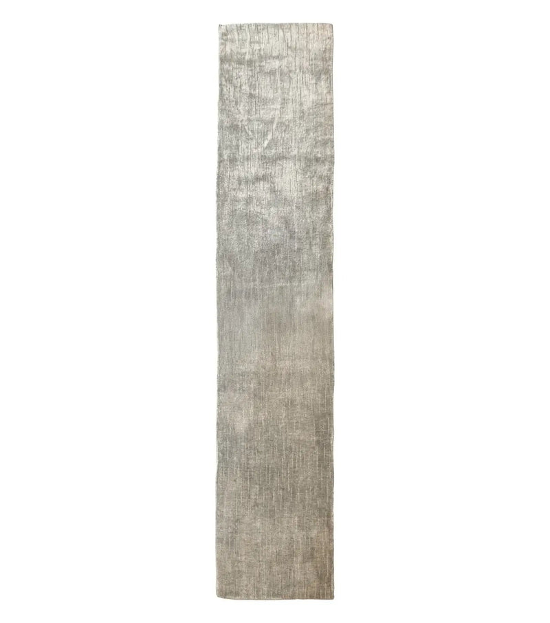 Modern Tibetan Runner Rug 1.9 x 8.6, Wool and Silk Highlights, Gray/Silver, Narrow Runner for Hallway or Kitchen by Jewel Rugs