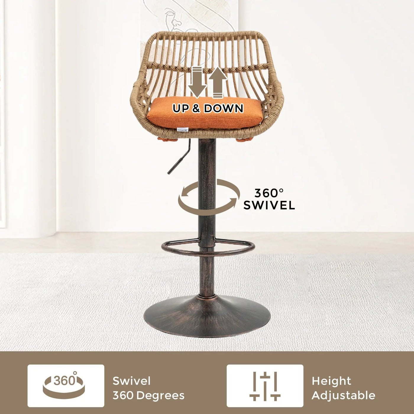 Modern Swivel Bar Stools Adjustable Counter Chairs With Footrest (Set of 2) by Unique Piece Furniture