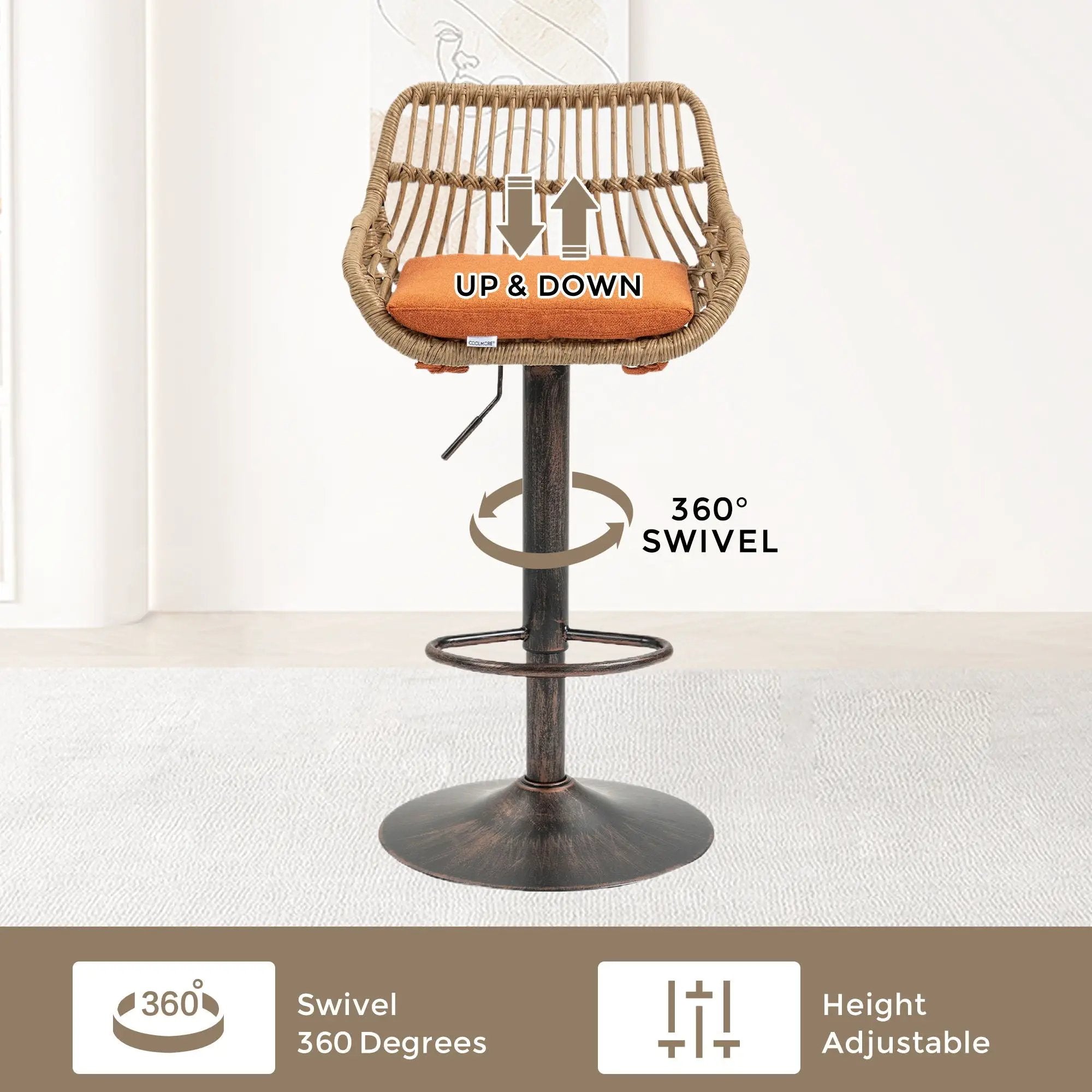 Modern Swivel Bar Stools Adjustable Counter Chairs With Footrest (Set of 2) by Unique Piece Furniture