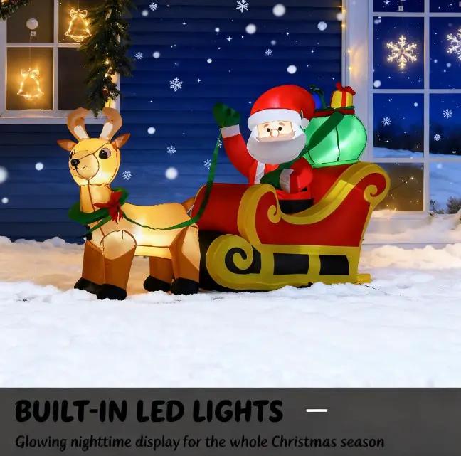 Outdoor Inflatable Santa Claus Decoration with Sleigh and Reindeer, photo 4 of 8
