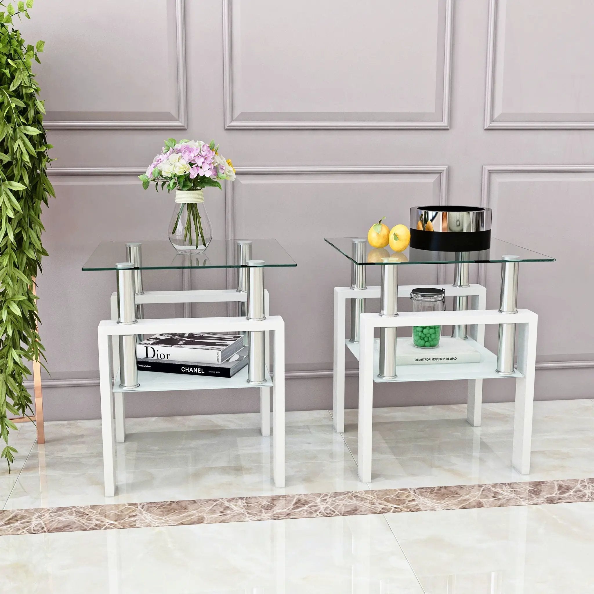 Modern Tempered Glass Tea Table, End Square Table For Living Room by HouseOfZazla