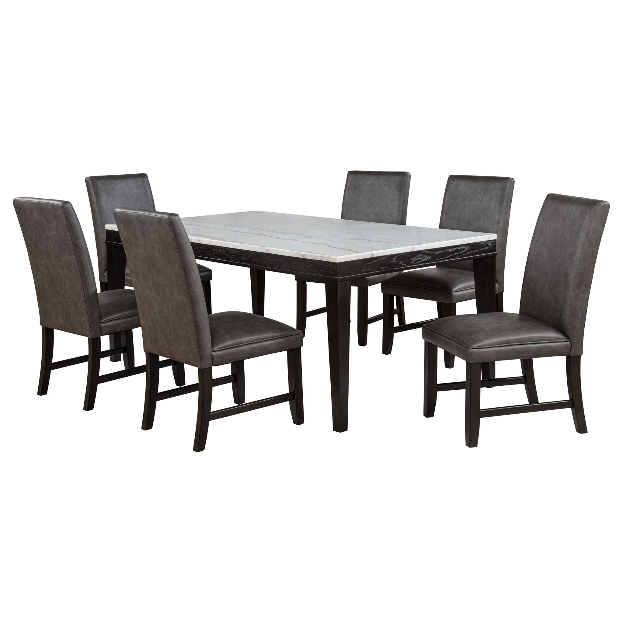 Averill 7-piece White Marble Top Dining Set Dark Grey and Coffee Bean by Unique Piece Furniture