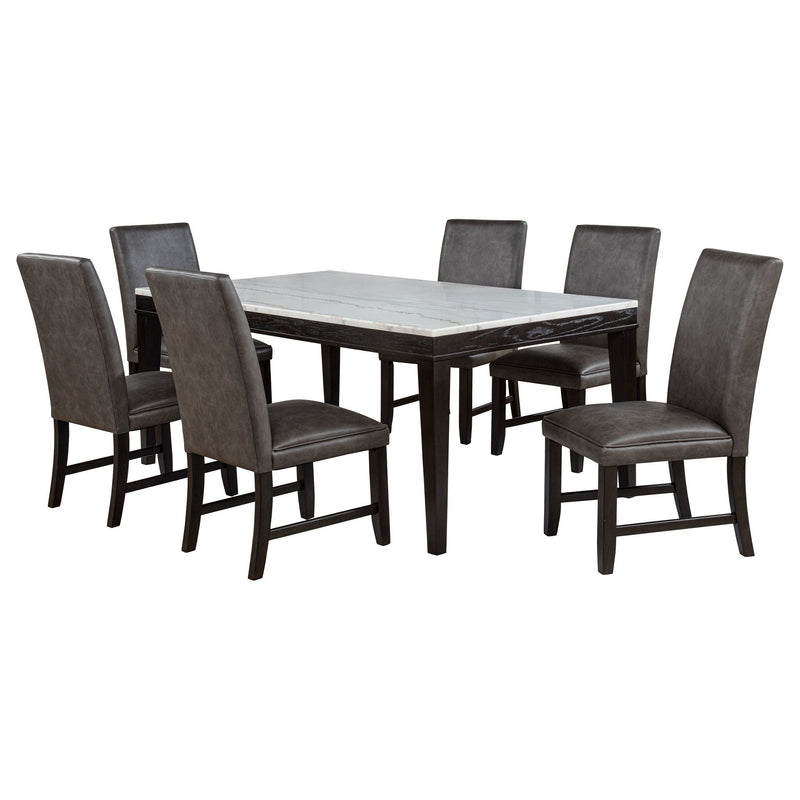 Averill 7-piece White Marble Top Dining Set Dark Grey and Coffee Bean by Unique Piece Furniture