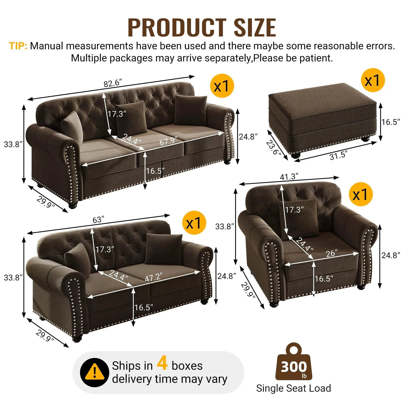 Upholstered Sofa Set With Nailhead Trim And Rolled Armrests, Includes Pillows by HouseOfZazla
